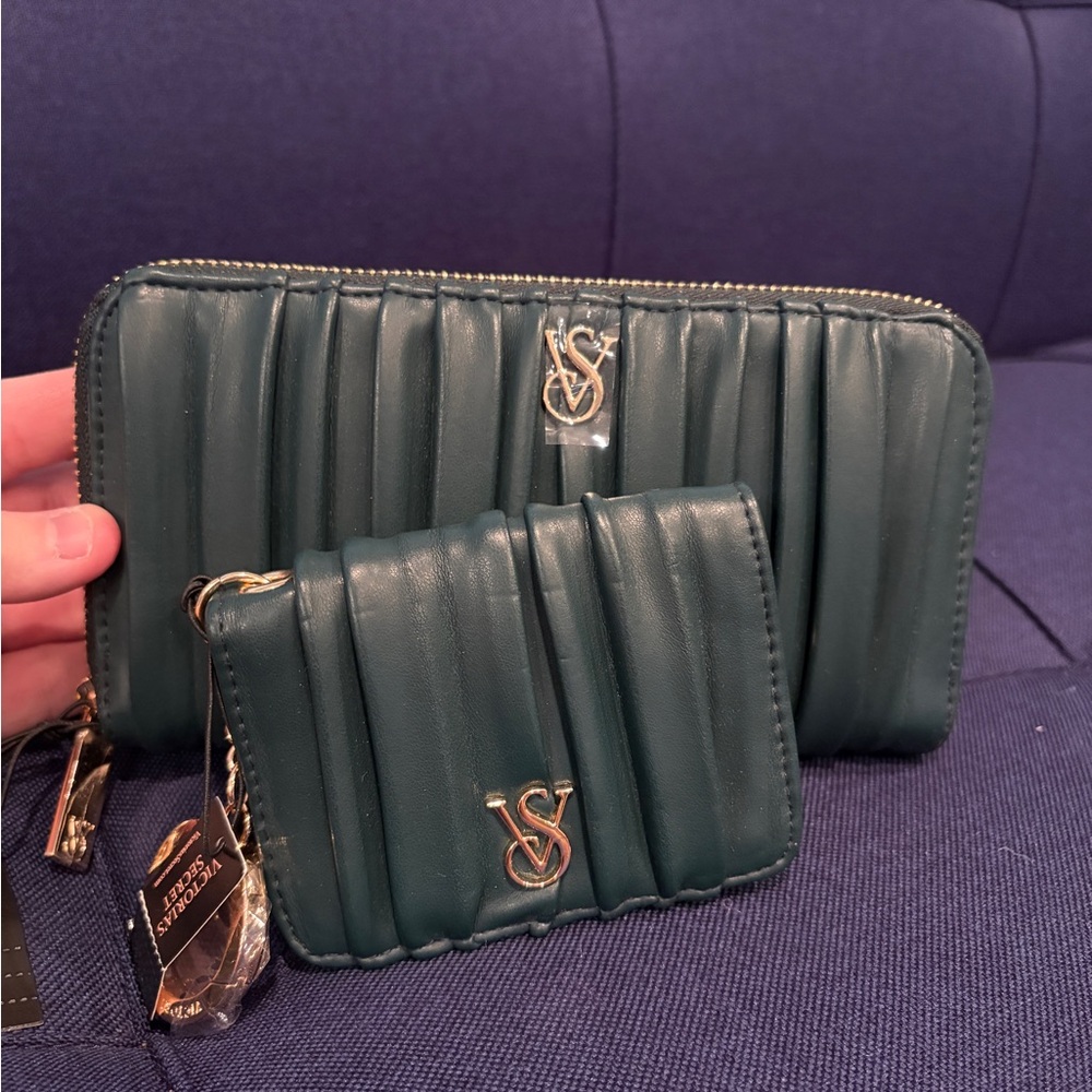 Victoria's Secret Teal Quilted Bag and Wallet Set